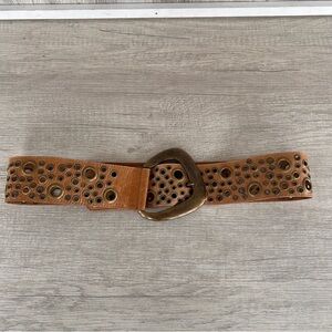 Vintage Leather Brass Belt Womens Small Made In Italy Boho Brown Hippie Western